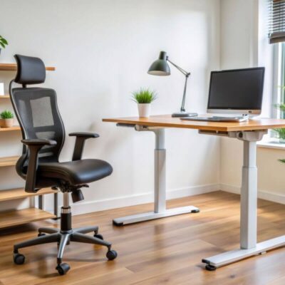 Elektryczne stelaże do biurek z pamięcią 3–4 presetów i wyświetlaczem utrzymują powtarzalną ergonomię; miękki start/stop, antykolizja, blokada.